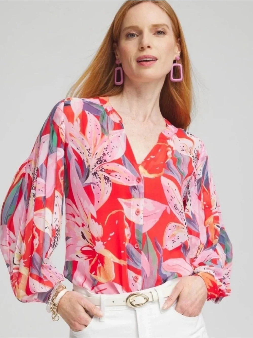 NWOT CHICOS DREAMY LILY TOP BLOUSE SZ 2/12/LG MSRP $99 - Picture 1 of 12